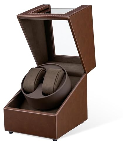 Mcbazel Double Automatic Watch Winder Box, Automatic Watch Display Storage Rotation Wristwatch Box with 2 Slots-Brown