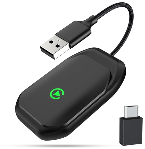 TINAZEOK T2 Adaptador CarPlay inalámbrico para iPhone – Convierte CarPlay con Cable en inalámbrico, conexión Auto vía USB A/C, Plug & Play, Compatible con vehículos Desde 2016 y iPhone con iOS 10+