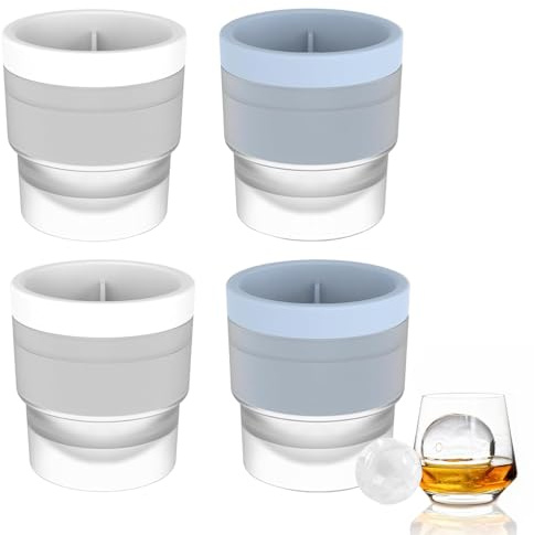 4Pcs Ice Ball Mould, Ice Ball Molds, Large 2.5 Inch Round Ice Cube Moulds, Easy-Release Reusable Ball Ice Cube Moulds for Whiskey, Cocktails, Soft Drinks, Milk, Fruit & Chocolate