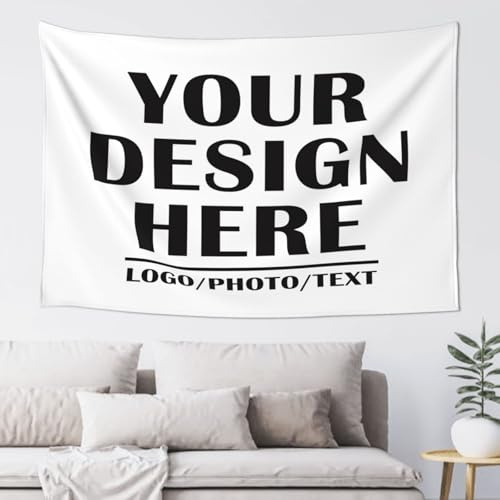 Custom Tapestry personalised backdrop Customized Your Own flag with Photo Text Poster Wall Blanket for Room Decor Wedding Family Memorial Gift 95 cm x 73 cm