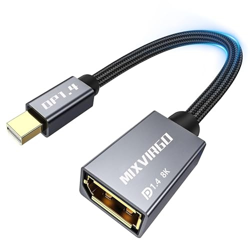 8K Mini DisplayPort to DisplayPort 1.4 Adapter (8K@60Hz, 4K@144Hz, 2K@240Hz) 32.4Gbps Bi-Directional Mini DP [Thunderbolt 2] Male to DP Female Converter for Gaming Laptop, MacBook, PC, Monitor