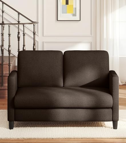 Domusensus 2 Sitzer Sofa, 2 Sitzer Kleinsofa, Ganz aus Holz-Couch, Teddy Fleece Zweisitzer-Kleinsofa, Werkzeugfrei 2er Sofa, 2-Sitzer-Sofa, für Wohnzimmer, Schlafzimmer, Büro, Jugendzimmer, Braun