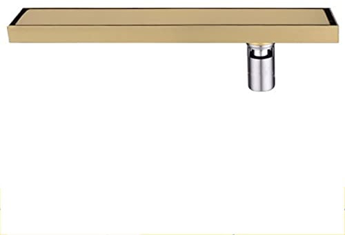 Desagüe de ducha lineal dorado cepillado 2 en 1, de acero inoxidable 304, rectangular, con colador de pelo, diseño de azulejos de 50 cm, para baños modernos