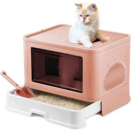 Belfoyer Bac à Litière pour Chat Fermé avec Pelle – Maison de Toilette pour Chats et Chatons, Anti-Odeurs, Nettoyage Facile, Grande Caisse de Litière avec Couvercle Amovible et Rebord Haut(WX86203)