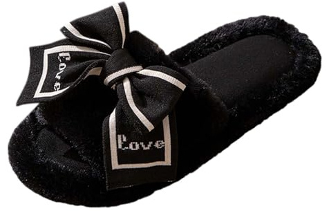 QJDFLL Chaussons Femme Ballerines Pantoufles à Bout Ouvert pour Femmes, avec nœud, pour la Maison(Le Noir,42)