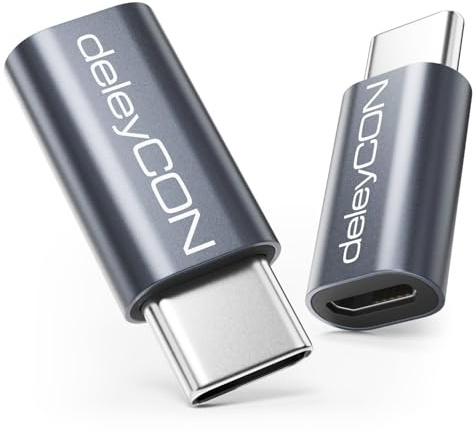 deleyCON Micro-USB till USB-C-Adapter (2 St) - USB-C-Hane till Micro-USB-Hona OTG - Kompatibel med iPhone, iPad, Galaxy, USB-C-Mobiler, Surfplattor, Kameror, Bärbara Datorer m.m.