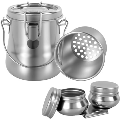 Paintbrush Washer and Double Dipper Palette Cup Set, Stainless Steel Painting Brush Washing Bucket with Lid and Removable Filter Strainer for Oil Painting Watercolor, Art Supplies