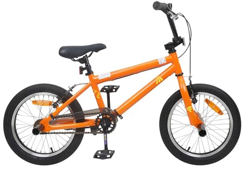 Mangloder BMX Fahrrad 20 Zoll Orange für Kinder ab 9 Jahren mit verstellbarem Sattel und Lenker, robustem Stahlrahmen, Linear-Pull-Bremsen, ideal für Freizeit, Tricks, Stadt und Outdoor-Abenteuer