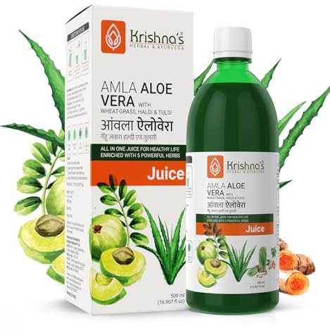 Krishna's Herbal & Ayurveda Aloe Vera Amla Herbe de blé Haldi Tulsi Jus - 500 ml