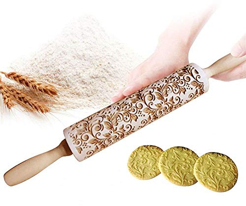 shewt Rolling Pin per Biscotti e Pizza Utensile da Cucina in Rilievo di Legno Inciso a Forma di mattarello Inciso di Natale,Goffratura Mattarello, Mattarello di Pane, Mattarello di Pasta