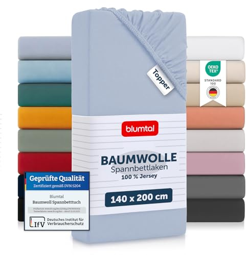 Blumtal Basics Fitted Sheet Topper- Draperilakan av 100% mjuk bomull, sängkläder, ljusblå, set om 2