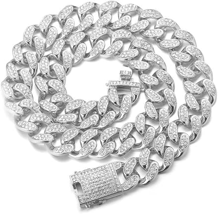 Halukakah Herren Goldkette Iced Out,20MM Männer Kubanische Kette Miami 18 Karat Echt Vergoldet/Platin überzogen Weißgold Halsband Halskette Armband,Volle Cz Diamant Zinken-Set,Geschenk für Ihn