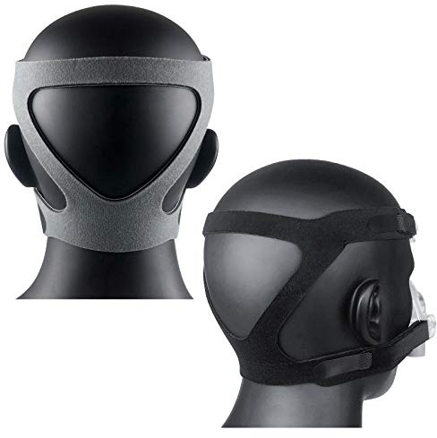 CPAP Kopfbedeckungsband, universelles Masken-Stirnband, CPAP-Zubehör, moderat, elastisch, langlebiges Design, passend für verschiedene Vollgesichtsmasken und Nasenmasken – (2 Stück, schwarz und grau)