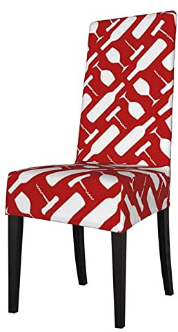 Funda de Asiento para Silla, Botella de Vino, Vidrio y patrón de sacacorchos, Fundas para sillas de Comedor, Fundas elásticas, Protector de Silla Lavable