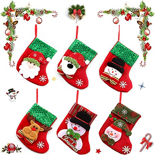 OUOQI 6pcs Weihnachtsdeko Socken,Weihnachtsbaum Socken,Nikolausstiefel Socken,Weihnachtsstrumpf Geschenktüte,Weihnachtsstrümpfe,Nikolausstiefel,zum Aufhängen & Befüllen,Weihnachtsdeko