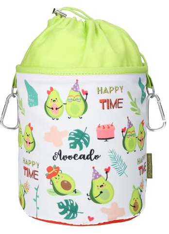 bellaCott Sacchetto portatile per mollette da appendere in cotone con 2 robusti moschettoni, chiusura a cordino, tappo in metallo per riporre mollette, Avocado, Sacchetto per mollette da bucato con 2