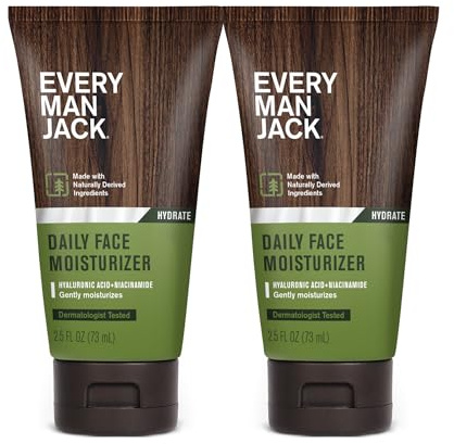 Every Man Jack Daily Face Lotion for Men - Deeply Moisturize and Revive Dry, Tired Skin with Hyaluronic Acid, Aloe Vera and Niacinamide - 2.5 oz Men’s Face Lotion (2 Pack)