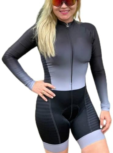 CYTSH Triathlon Suit Clothes Women's Cycling Jersey Skinsuit Body Set Team Jumpsuit Kits Long Sleeve 9D Gel Pad Pockets (Color : 01, Size : Large)