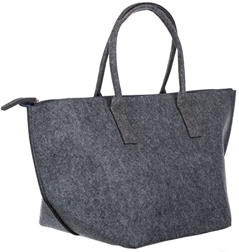 Brandsseller Filztasche | Einkaufstasche aus Filz | Shoppingbag | Freizeittasche mit Reißverschluss | ca. 54 x 30 x 26,5 cm | Hellgrau