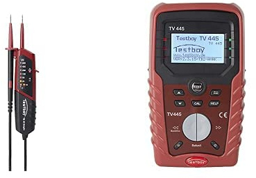 Testboy 40 Simple Zweipoliger Spannungsprüfer + Testboy TV 445 Installationstester (Durchgangsprüfung, Einhandbedienung, Spannungsbereich 12-690 V AC/DC, Anzeige mit 10 LEDs), Schwarz/Rot