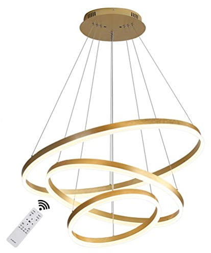 BEHWU Moderna Lampada a Sospensione a LED Anelli Lampada a Sospensione Altezza Regolabile Lampadario a Soffitto Moderno Dimmerabile 3000k-6000k con Telecomando per Soggiorno Camera da Letto Sala da Pr
