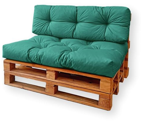 4L Textil Palettenkissen waschbar Palettenauflagen Outdoor Europaletten Sitzkissen Rückenlehne Sitzkissen Seitenkissen wasserabweisend (Set (Sitzkissen 120x80 + Rücklehne 120x40), Grün Uv-beständig)