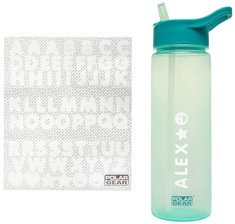 Personalised A-Z Sticker Water Bottle with Straw 600ml – Official Merchandise by Polar Gear – Kids Reusable Non Spill BPA Free Tritan – Personalise - Ideal For School Nursery Sports Picnic - Mint/Teal