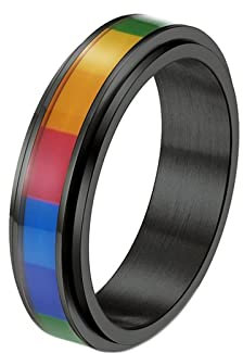 ANAZOZ Antistressringe Edelstahl, Herren Ringe Mit Gravur Edelstahl größe 62 Drehringe Breit 6mm mit Regenbogen LGBT