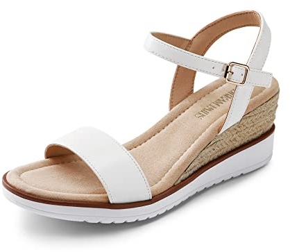 DREAM PAIRS Damen-Espadrilles mit offener Zehenpartie, Elegante Plateau-Sandalen zum Hineinschlüpfen, elastische Knöchelriemen, Keilabsatz-Sandalen,Size 36,Weiss,SDPW2342W-E