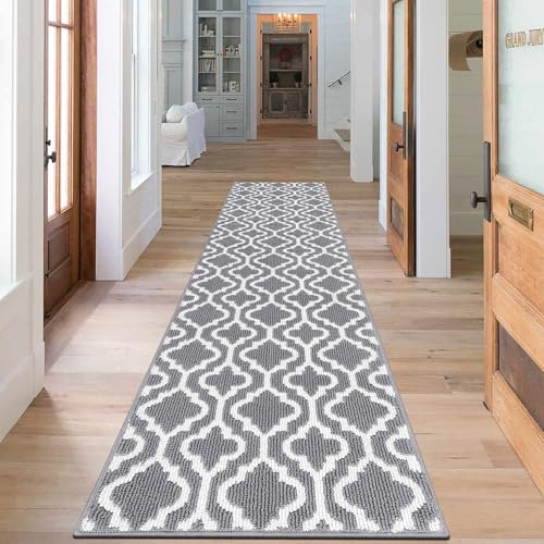 SHACOS Tappeto Corridoio Lungo 60x240cm Tappeto Passatoia per Corridoio Antiscivolo Lavabile Tappeto Runner Ingresso Interno Moderno Tappeto per Cucina, Soggiorno, Camera da Letto, Lavanderia - Grigio
