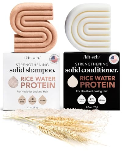Kitsch Rice Water Shampoo & Conditioner Set - Solid Shampoo Bar & Conditioner Bar with Protein for Strengthening & Damage Repair - Paraben, Sulfate and Silicone Free - Nourishing Hair Care Set, 2pcs