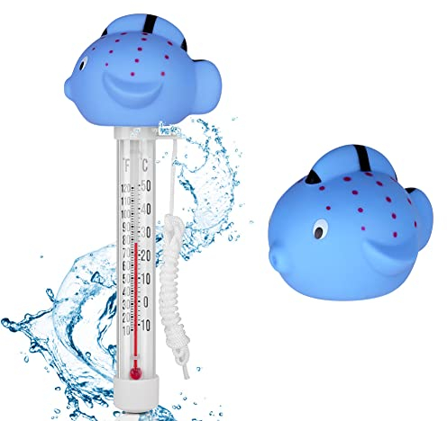 OFFCUP Termometro Galleggiante, Termometro per Piscina, Termometri Galleggiante per Piscina, per Spa Esterni/Interni, Piscine, Vasche, Vasche e Acquari (Pesce Palla Blu)
