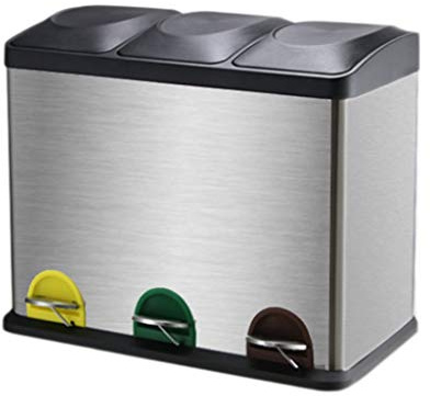 UPJAKS Kitchen Trash Can 45 Litre Waste Separation System for Kitchen Pedal Box Stainless Steel Silver 3 Detachable Inner Bucket 15 Litre Trash Can Garbage Bin for Bathroom (Size : B)