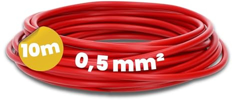 Kalitec Cable Rojo H05V-K 0,5 mm² - 10 Metros de Cable Flexible de PVC Para Cableado y Conmutación