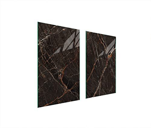 DarHaus Herdabdeckplatten Zweiteilig 75x52 cm Ceranfeld Abdeckung Glas Spritzschutz Abdeckplatte Glasplatte Herd Ceranfeldabdeckung Deko Marmor Braun Gehärtetes Glas 4 mm