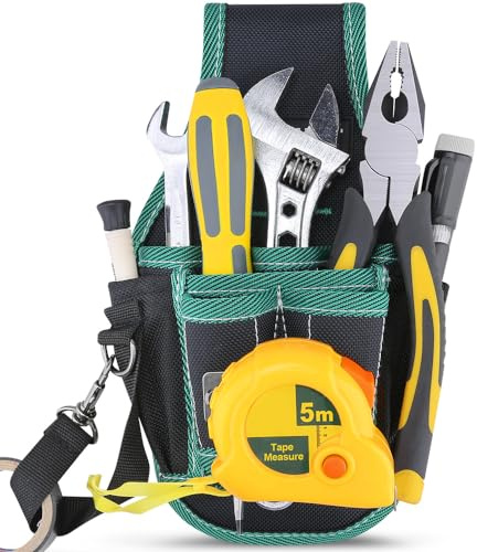 WINHUNT Tool Belt Pouch, Tool Organisers for Tools and Small Parts, 9 Pockets Tool Pouch with Tape Strap Loop, 14x7x25cm