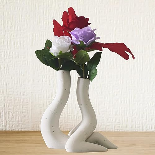 keramik Vase Blumenvase Modern, Set of 2 Weiße Pampasgras Vase Frauenkörper, Boho Deko Weiße Vase Klein, Aestethic Room Deko Vasen, Menschliches Körper Form Keramikvase für Wohnzimmer Heimdekoration