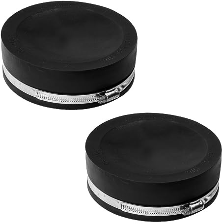 Fernco QC-106 2 Pack 6-in. Qwik Cap Flexible PVC Pipe Cap with Stainless Steel Clamps, Black