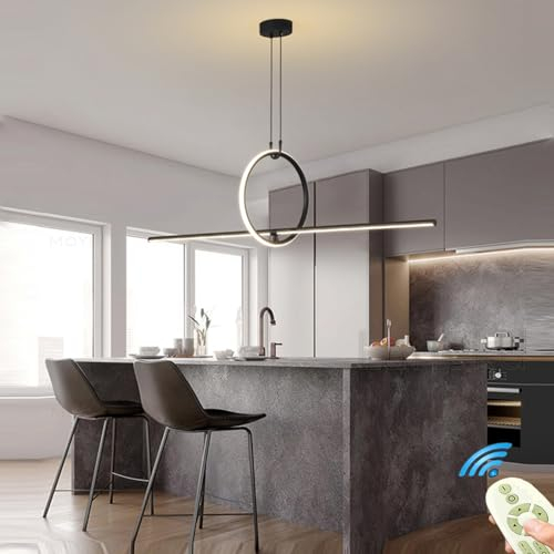 L120cm Esstischlampe LED Pendelleuchte Esstisch Schwarz Esszimmerlampe Hängend Lampe Hängelampe Dimmbar Modern Ring Hängeleuchte mit Fernbedienung Pendellampe Wohnzimmer Küchen Büro Bar Decken Leuchte