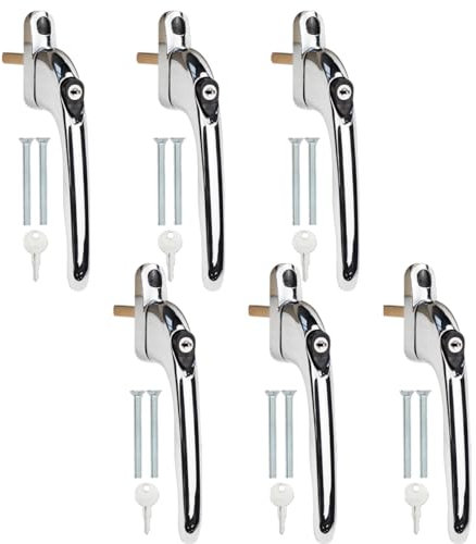 Bwintech 6 Pcs in-Line Polished Chrome UPVC Zinc Window Handle, 43mm Spindle for Indoor and Outdoor upvc Window