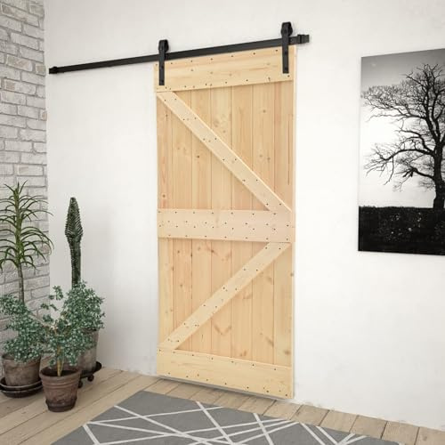 Gecheer Puerta corredera con herrajes Madera Maciza de Pino 80x210 cm,Entrada Corrediza Deslizante Hogar Cuarto de Baño Salón Sala de Estar Habitación,Type 4