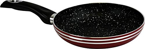 Non Stick Frying Pan Induction Pan with Heat Resistant Handle, Anti-Scratch, Granite, Egg Omelet Pan, Stone Cookware, Chef's Pan, Cooking Pan for Electric, Gas and Induction Hob (20cm Black & Red)