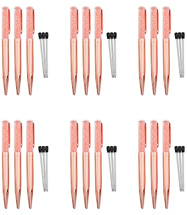 Ronlok Rose Gold Stift Bling Kristall Kugelschreiber Schwarzer Tintenstift mit 18 Zusaetzlichen Minen (Rose Gold 18 Pack)