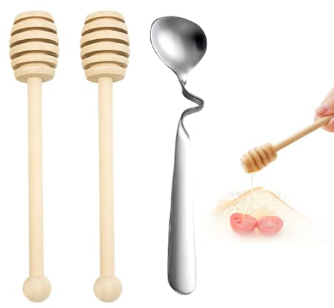 2 Cucchiai per Miele, 1 per Mescolare, 1 per Tè, Cucchiaio in Legno per Fai Da Te, Caffè, Bastoncini per Tè al Latte, Bastoncini per Miele in Legno