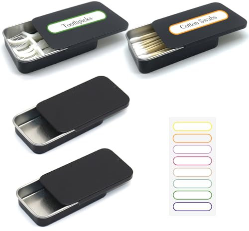 SwirlColor Wattestäbchen Behälter für Reisen, 4 Stück Tragbare Kleine Wattestäbchen Spender Metallbox-Behälter mit Schiebedeckel, Zahnstocher Behälte Wattepads Aufbewahrung Haargummi Aufbewahrung (4)