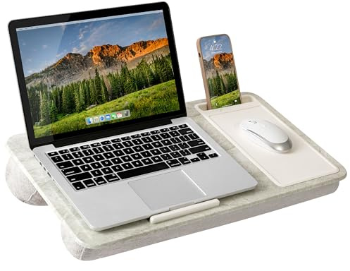 LAPGEAR Home Office Laptoptisch/-unterlage mit Geräteleiste, Mauspad und Handyhalterung, Taj Mahal Marmor, passend für Laptops bis ca. 40 cm (15,6 Zoll), Stil Nr. 91581