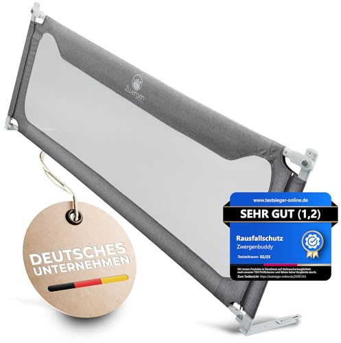 Zwergenbuddy® Rausfallschutz Bett (180cm) – Laborgeprüftes Bettgitter [Einzelzaun] Bettschutzgitter mit Stabilitätsgurt – Höhenverstellbar 72–102cm, für Lattenrostbetten