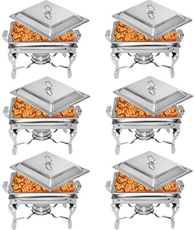 MOKLYF 4.5L Chafing Dishes Set Buffet, 1/2/3/4/5/6 Packs Stainless Steel Food Warmers Server with Food Pan, Water Pan, Lid and Fuel Holder, for Parties, Weddings and Events (6pack