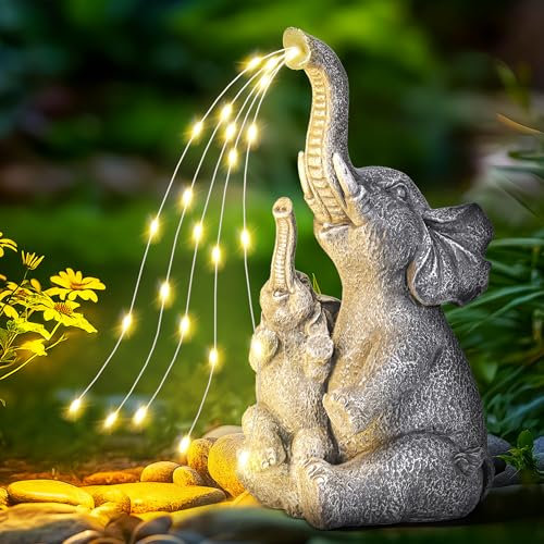 GIGALUMI Statue solari da giardino che abbracciano elefante, luci per esterni, cortile, decorazione da giardino, regali unici per mamma, donne, elefante decorazione per patio
