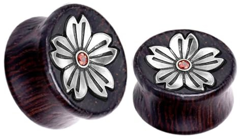 Whoiy 2er Holz Tunnel Ohr Plug Expander 8mm Blume, Braun Fleisch Tunnel Stretcher Piercings Expander mit Zirkonia für Frauen und Männer